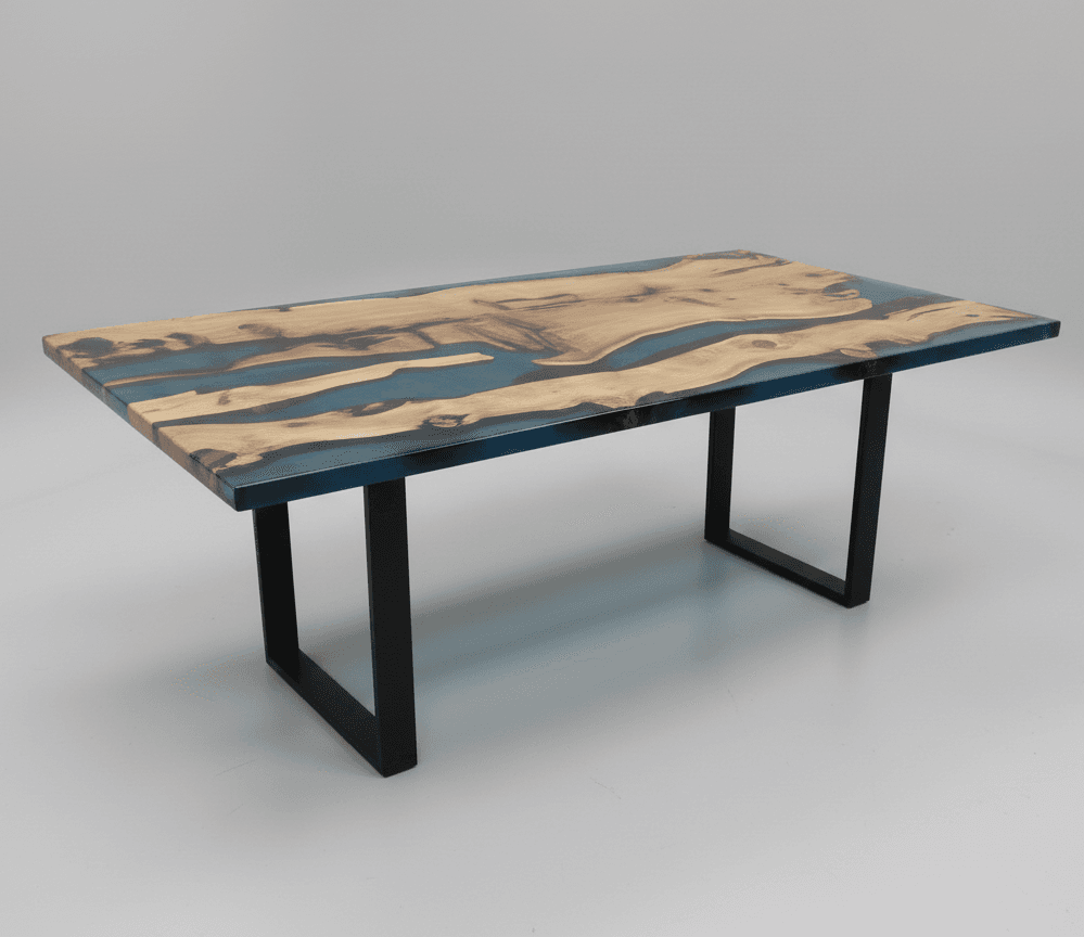 Wooden Live Edge Epoxy Resin Dining Table Blue (River Table)