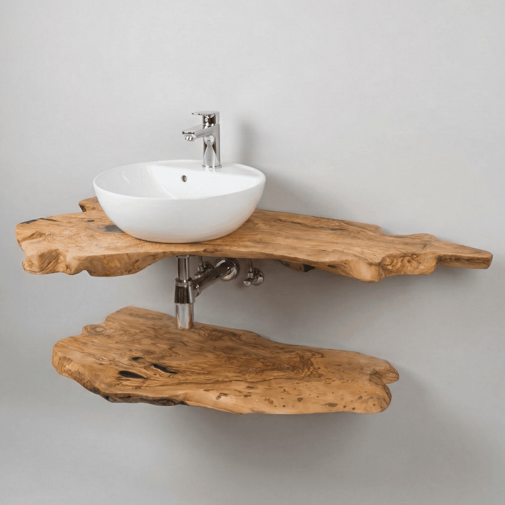 Houten Wastafelblad Olijfhout op maat gemaakt.
