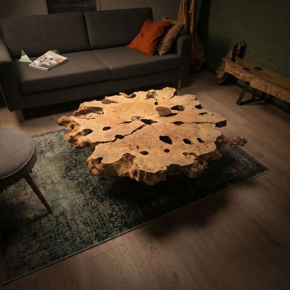 Olijfhouten Boomstam Salontafel – Ronde Massieve Wortel