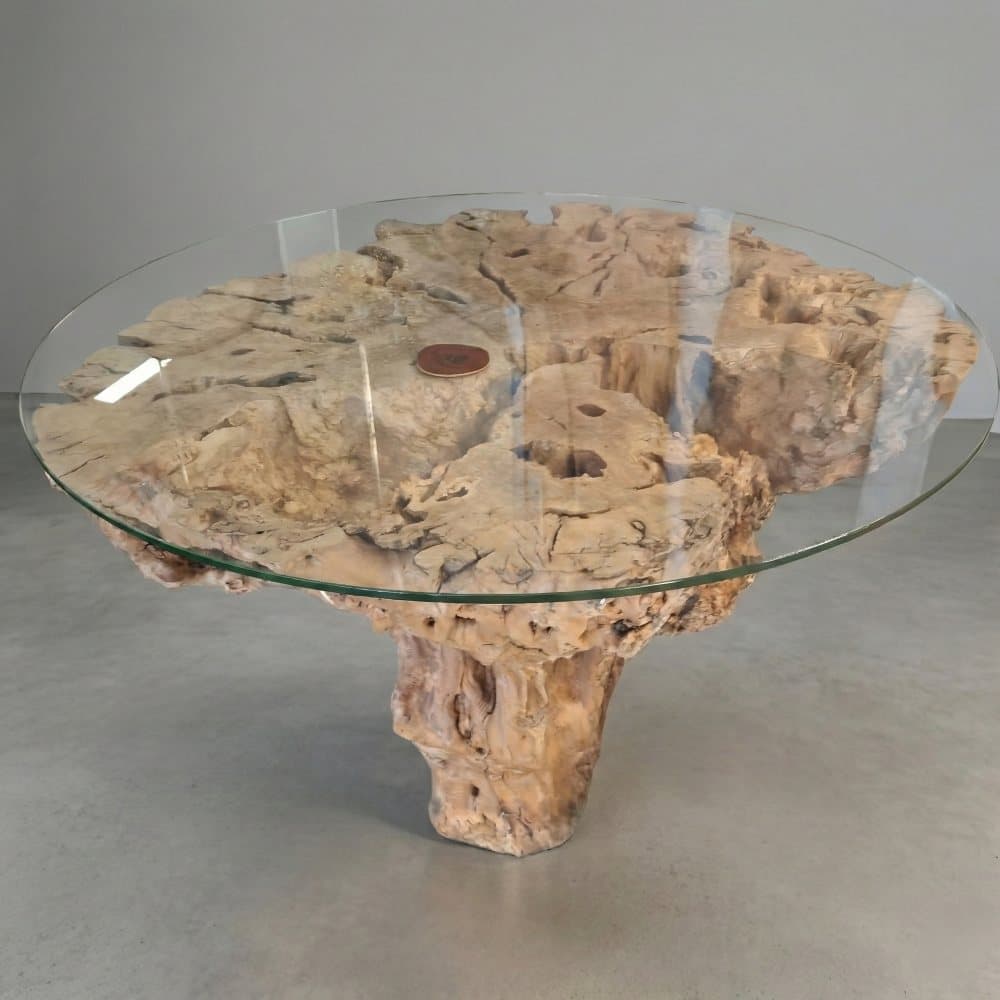 Ronde Boomstam Salontafel met Glas – Massieve Wortel